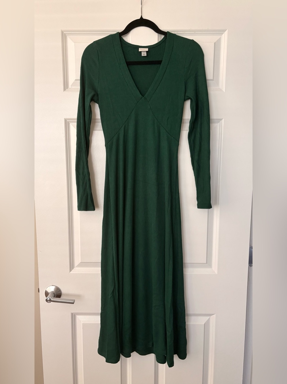 A New Day Dark Green Long Sleeve V-Neck Maxi Sweater Dress